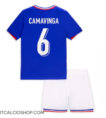 Francia Eduardo Camavinga #6 Prima Maglia Bambino Europei 2024 Manica Corta (+ Pantaloni corti)